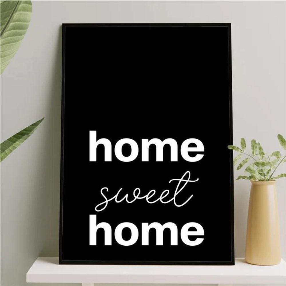 Quadro Home Sweet Home Minimalista 24X18Cm - Com Vidro Preta