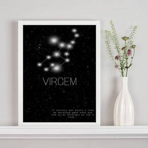 Quadro Decorativo Constelação Virgem 45x34cm Madeira Preta