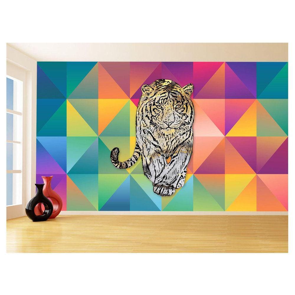 Papel De Parede 3D Animais Pop Art Tigre Felino 3,5M Pxa135