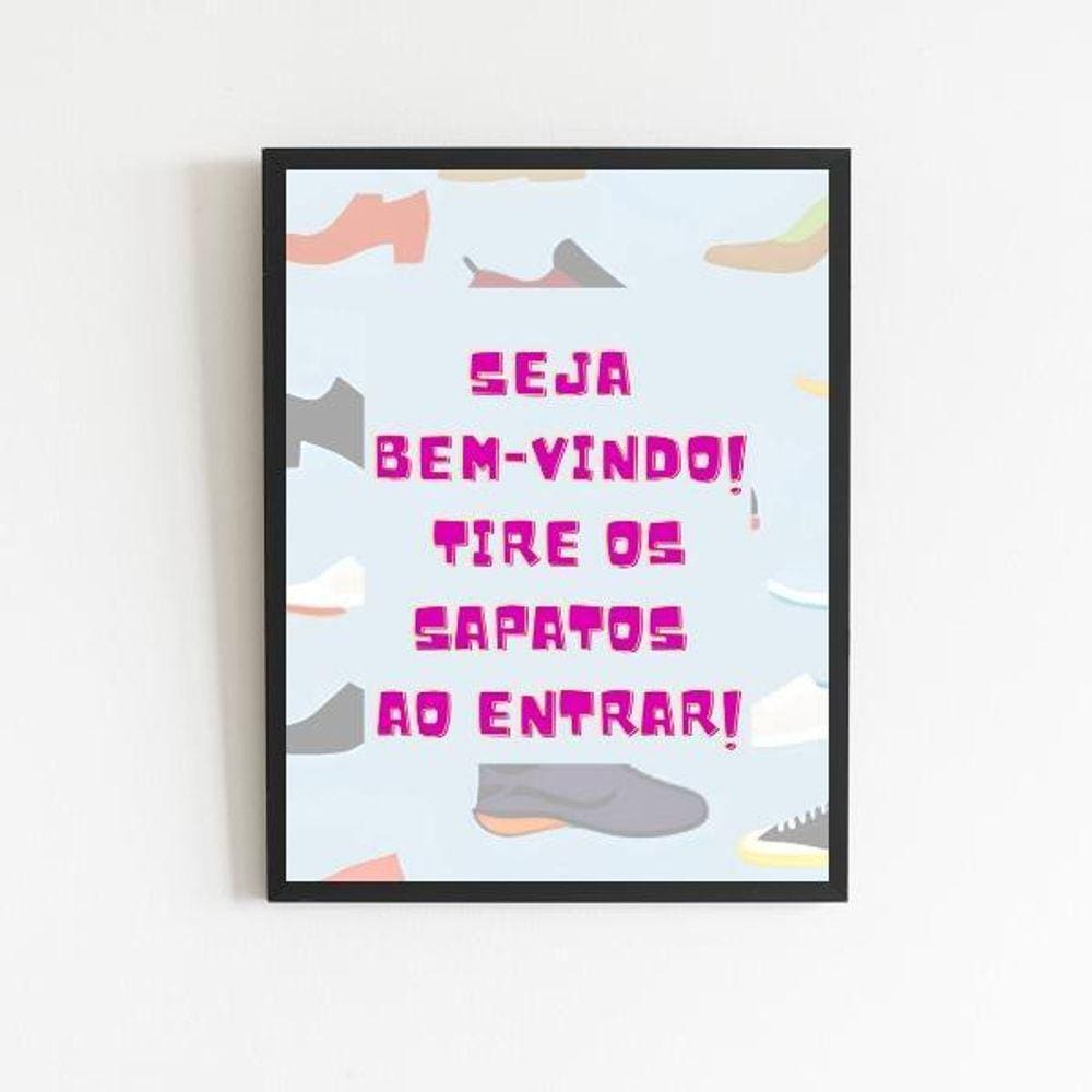 Quadro Decorativo Tire Os Sapatos 24X18Cm - Com Vidro Branca