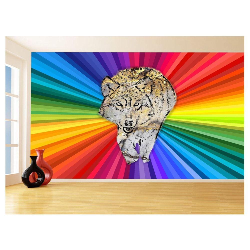 Papel De Parede Animais Pop Art Lobo Colorido 3,5M Pxa601
