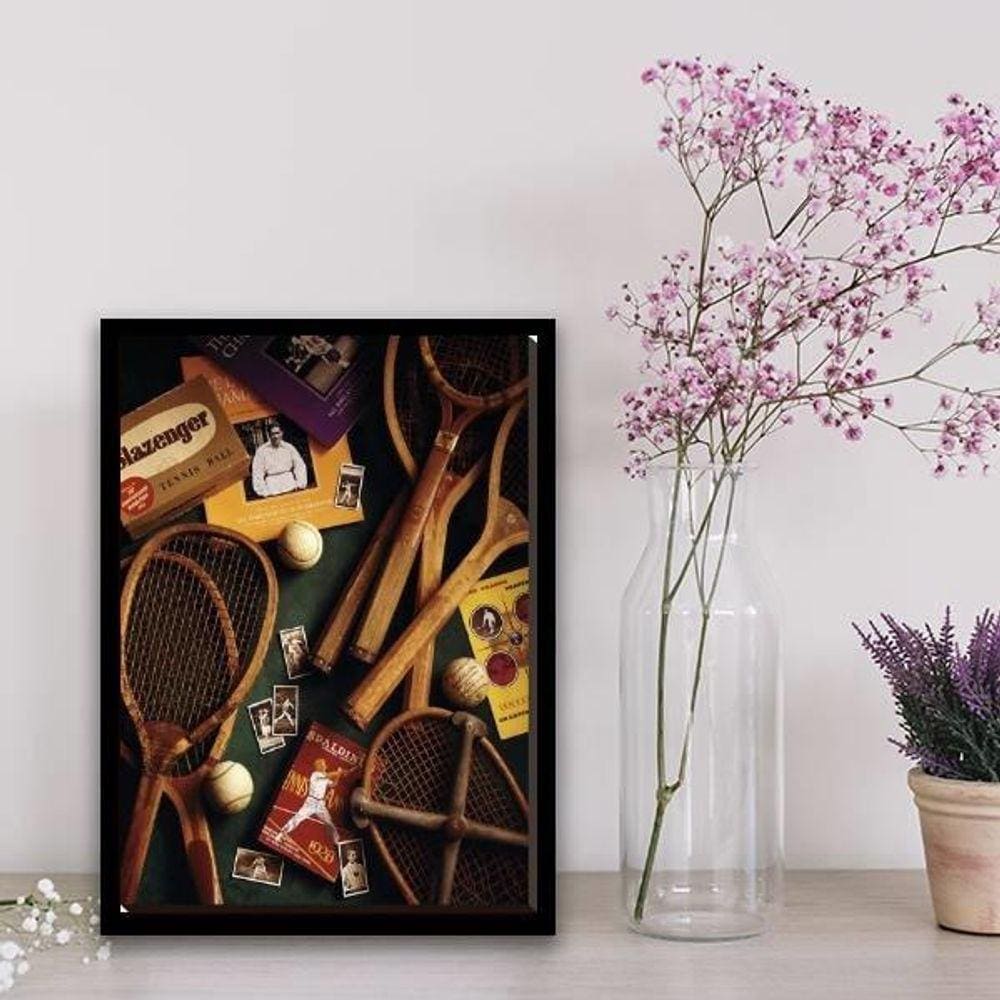 Quadro Raquetes Tênis Vintage 33X24Cm Preta