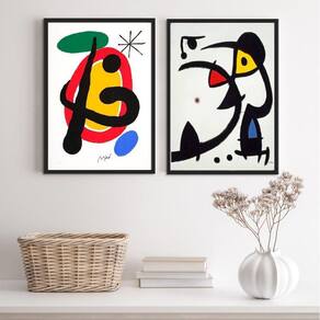Kit 2 Quadros Abstratos Miró 33x24cm - Vidro e Moldura Branca
