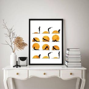 Quadro Decorativo Posições de Yoga 45x34cm - Madeira Branca