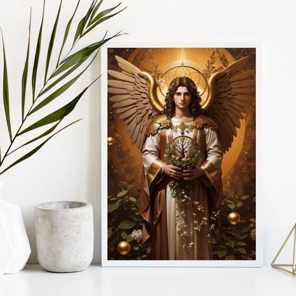Quadro Decorativo Arcanjo Uriel 33x24cm com Vidro - Moldura Preta