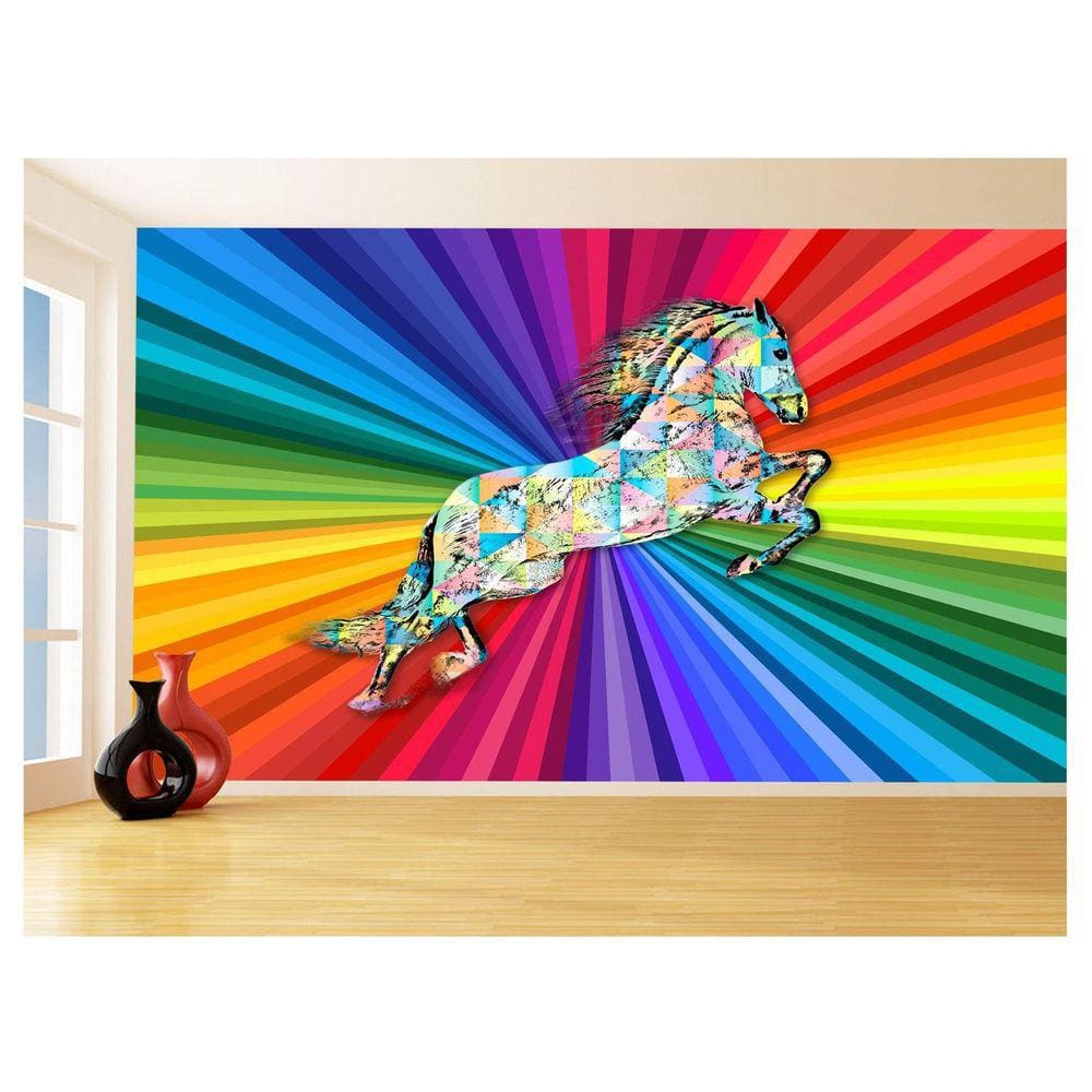 Papel De Parede 3D Animais Pop Art Cavalo Cores 3,5M Pxa316
