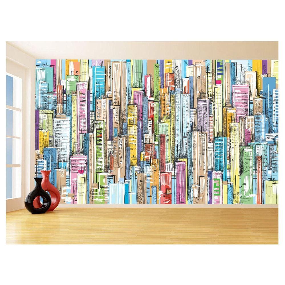 Papel De Parede 3D Arte Graffiti Cidade Prédios 3,5M Tra139