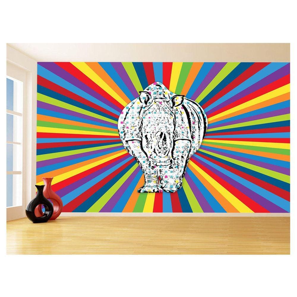 Papel De Parede 3D Animais Pop Art Rinoceronte 3,5M Pxa504