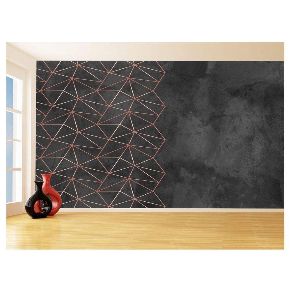 Papel De Parede 3D Concreto Linhas Dourado Rose 3,5M Kkt235