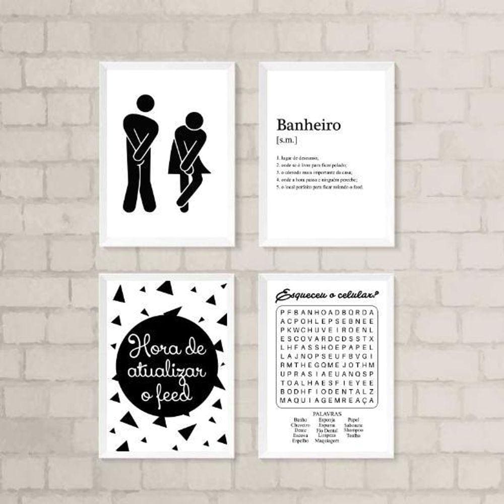 Quadros Divertidos Banheiro 24x18cm - Vidro e Moldura Preta