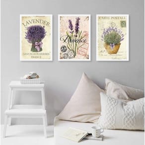 Quadros Lavanda Francesa 24x18cm - Vidro e Moldura Branca