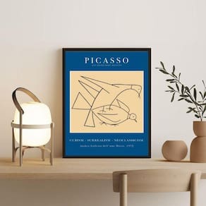 Quadro Picasso Azul Mulher e Pássaro 45x34cm - Moldura Preta