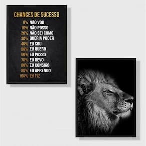 Kit 2 Quadros Motivacionais Leão Sucesso 24x18cm