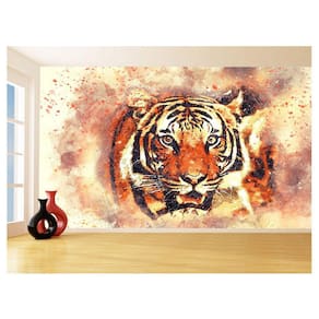 Papel De Parede 3D Animais Tigre Rosto Arte Cor 3,5M Anm566