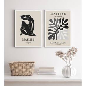 Kit 2 Quadros Minimalistas Matisse 24x18cm - Vidro e Branco