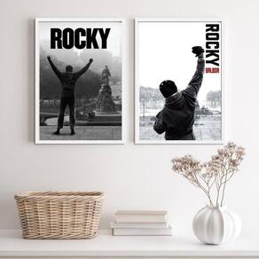 Kit 2 Quadros Rocky Balboa PB 45x34cm Moldura Madeira