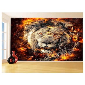 Papel De Parede 3D Animais Leão Rosto Fogo Rei 3,5M Anm486