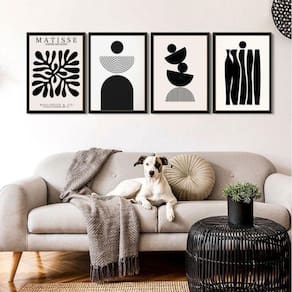 Kit 4 Quadros Preto/Branco Matisse 45x34cm c/ Vidro
