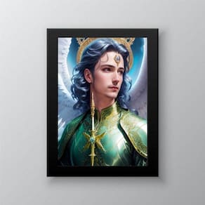 Quadro Decorativo Arcanjo Rafael 24x18cm - Madeira Preta