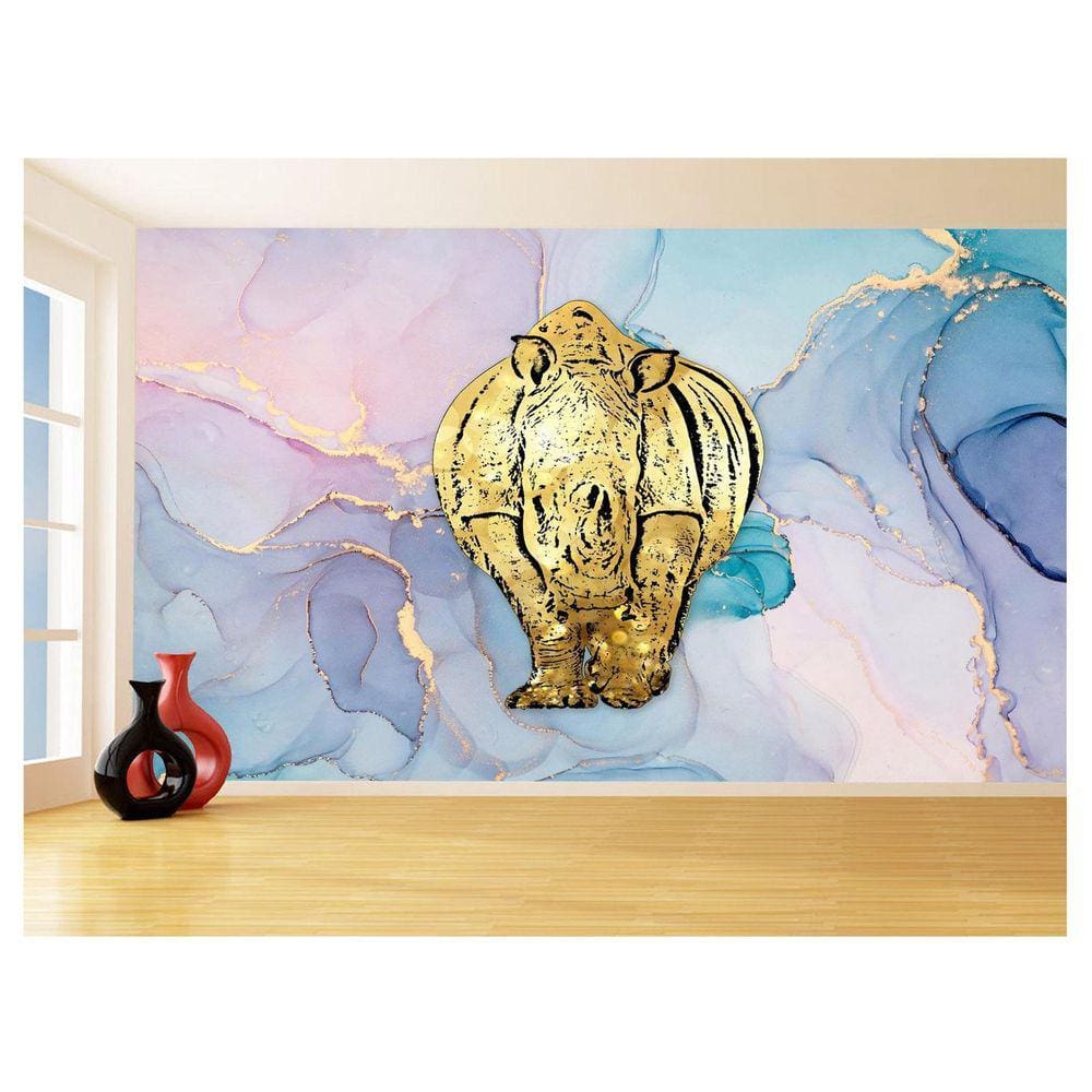 Papel De Parede 3D Animais Pop Art Rinoceronte 3,5M Pxa478