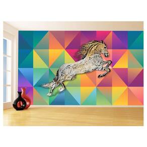 Papel De Parede 3D Animais Pop Art Cavalo Cores 3,5M Pxa321