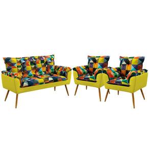 Kit Poltrona Namoradeira e 2 Poltronas Beta F-015 Sued Estampado Colorido com Sued Aradecor