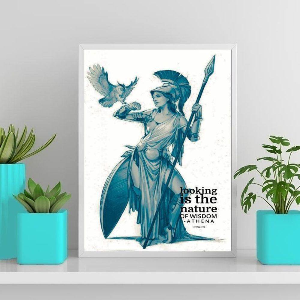 Quadro Deusa Grega Athena 24x18cm - com vidro Branca