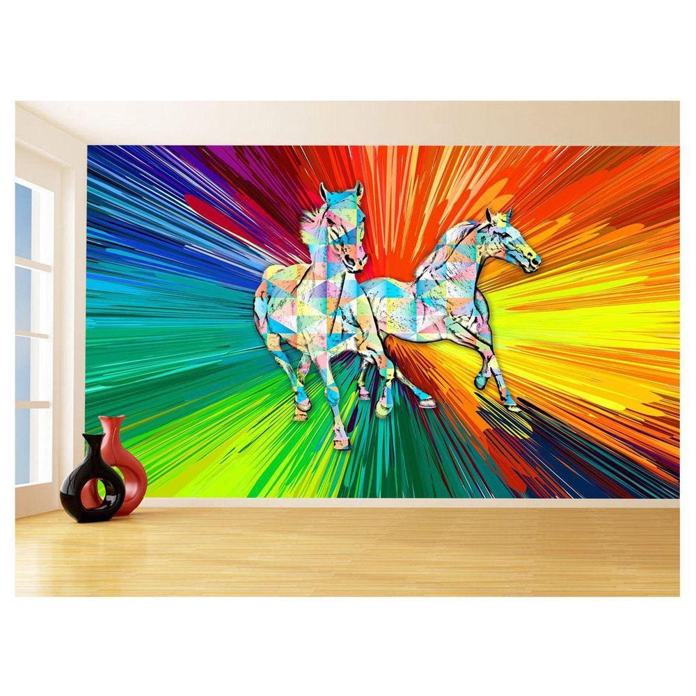 Papel De Parede Animais Pop Art Cavalos Cores 3,5M Pxa353