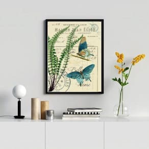 Quadro Borboletas Botânica 45x34cm Moldura Madeira Preta