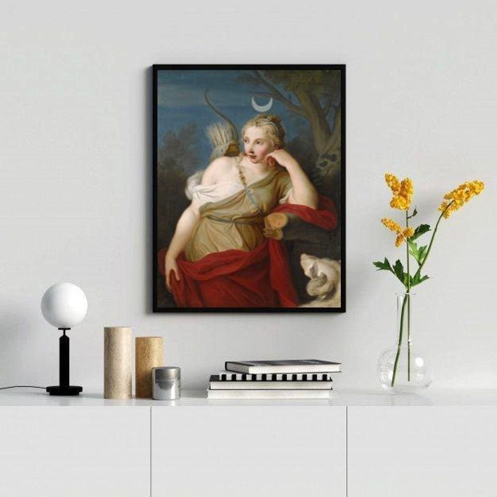 Quadro Decorativo Artemis - Deusa da Lua 33x24cm Branco