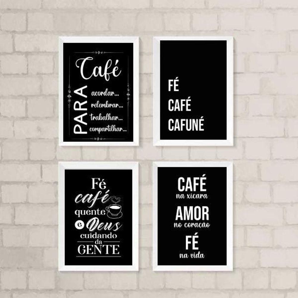 Kit 4 Quadros Cantinho do Café com Fé 24x18cm - Com Vidro
