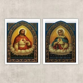 Kit 2 Quadros Sacros Coração De Jesus E Maria 24x18cm Branca