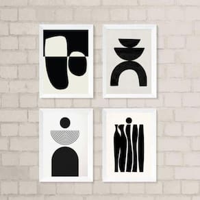 Kit 4 Quadros Minimalistas Abstratos Preto 45x34cm