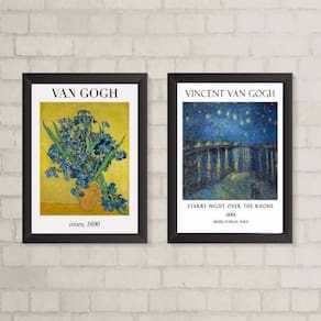 Kit 2 Quadros Van Gogh Paisagens/Flores 24x18cm - Pretos