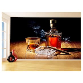 Papel De Parede 3D Bebidas Whisky Charutos Fumo 3,5M Al264