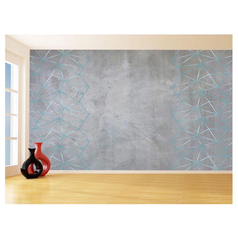 Papel De Parede Concreto Linhas Azul Turquesa 3,5M Kkt305