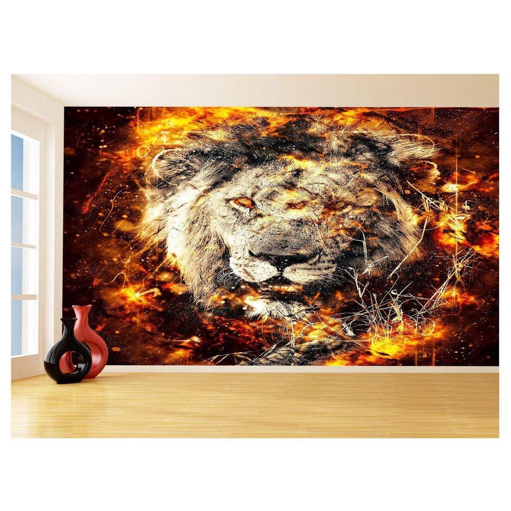 Papel De Parede 3D Religioso Leão Judá Fogo Jesus 3,5M Rl96