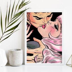 Quadro Decorativo Casal Pop Art 33x24cm Moldura Preta