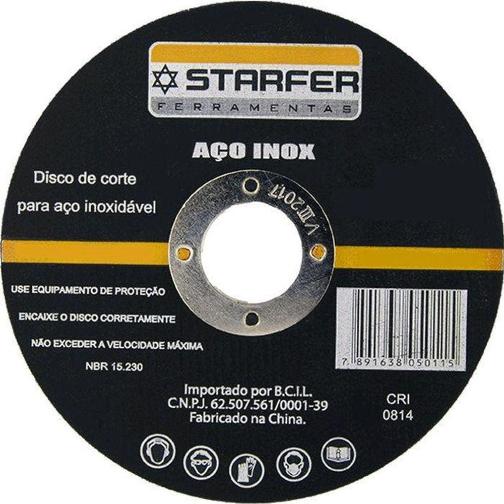 Kit 100 Peças Disco De Corte Inox 7X7/8 Starfer