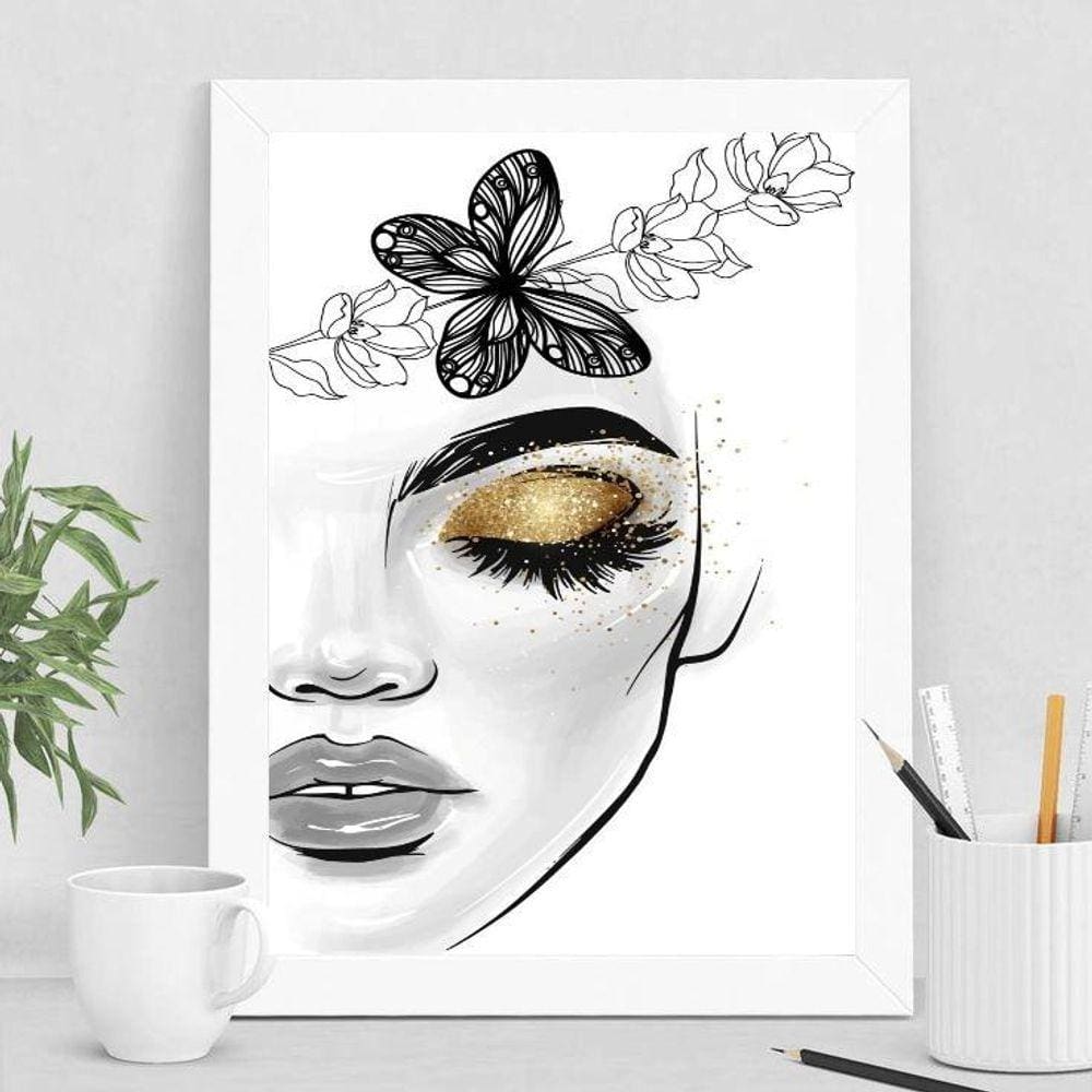 Quadro Decorativo Extensão de Cílios 33x24cm - Madeira Preta