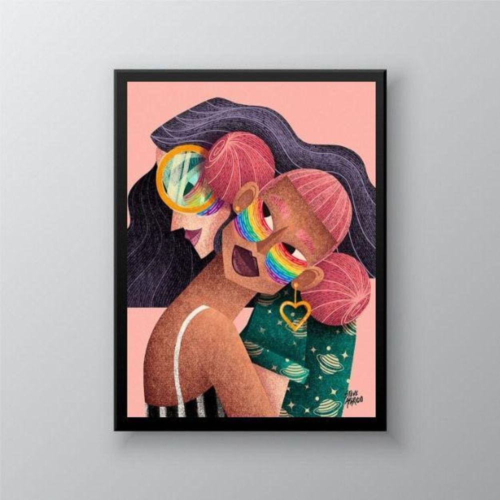 Quadro Decorativo Lgbt Lesbicas 45X34Cm - Com Vidro
