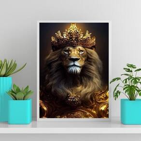 Quadro Decorativo Leão Rei 45X34Cm - Com Vidro Preta