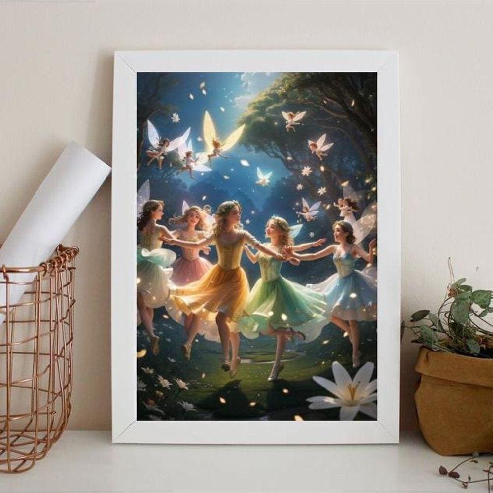Quadro Decorativo Fadas Coloridas 33x24cm - Com Vidro