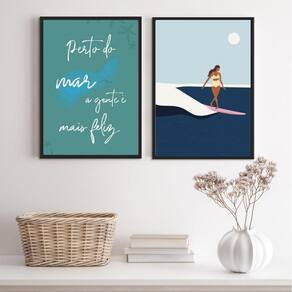 Kit 2 Quadros Surf Mar, Moldura Branca, 24x18cm - Decoração Quarto, Sala, Cozinha |