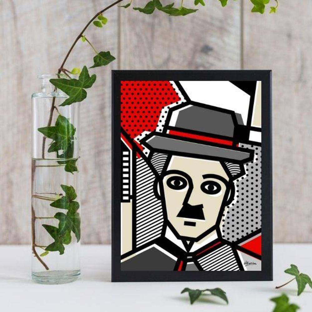 Quadro Charlie Chaplin 33x24cm - Pop Art, Vidro e Moldura