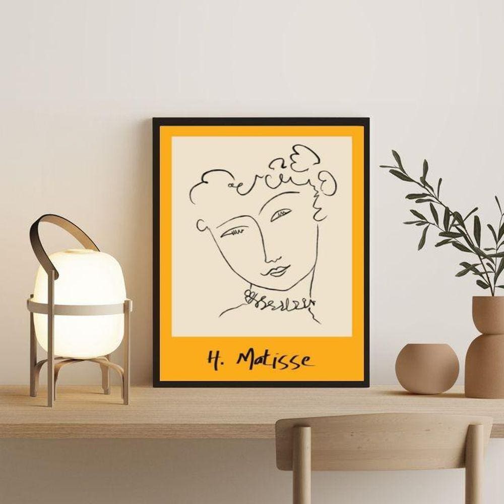 Quadro Minimalista Amarelo Matisse 33x24cm - Moldura Branca