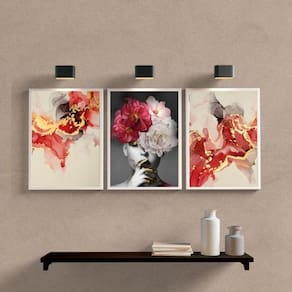 Kit 3 Quadros Abstrato Mulheres 45x34cm - Madeira Preta