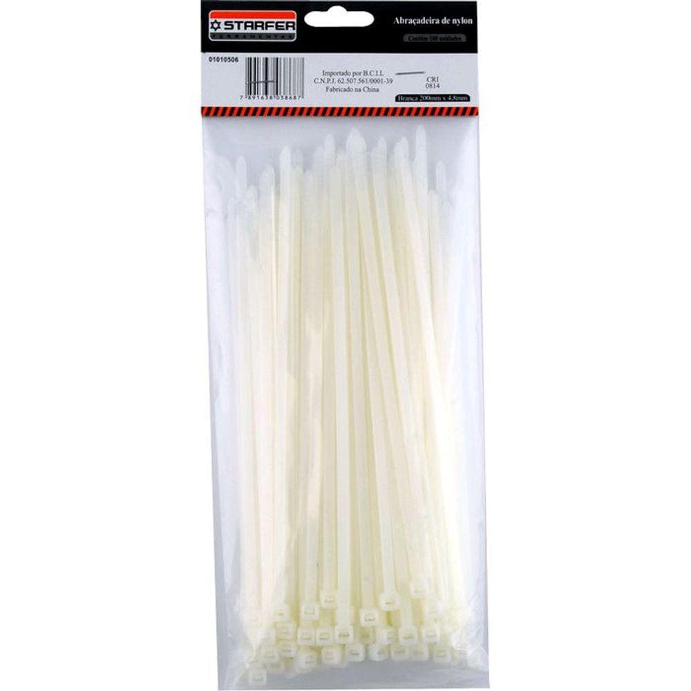 Abraçadeira Nylon Branca 160 X 4,8 Starfer Com 100 Un