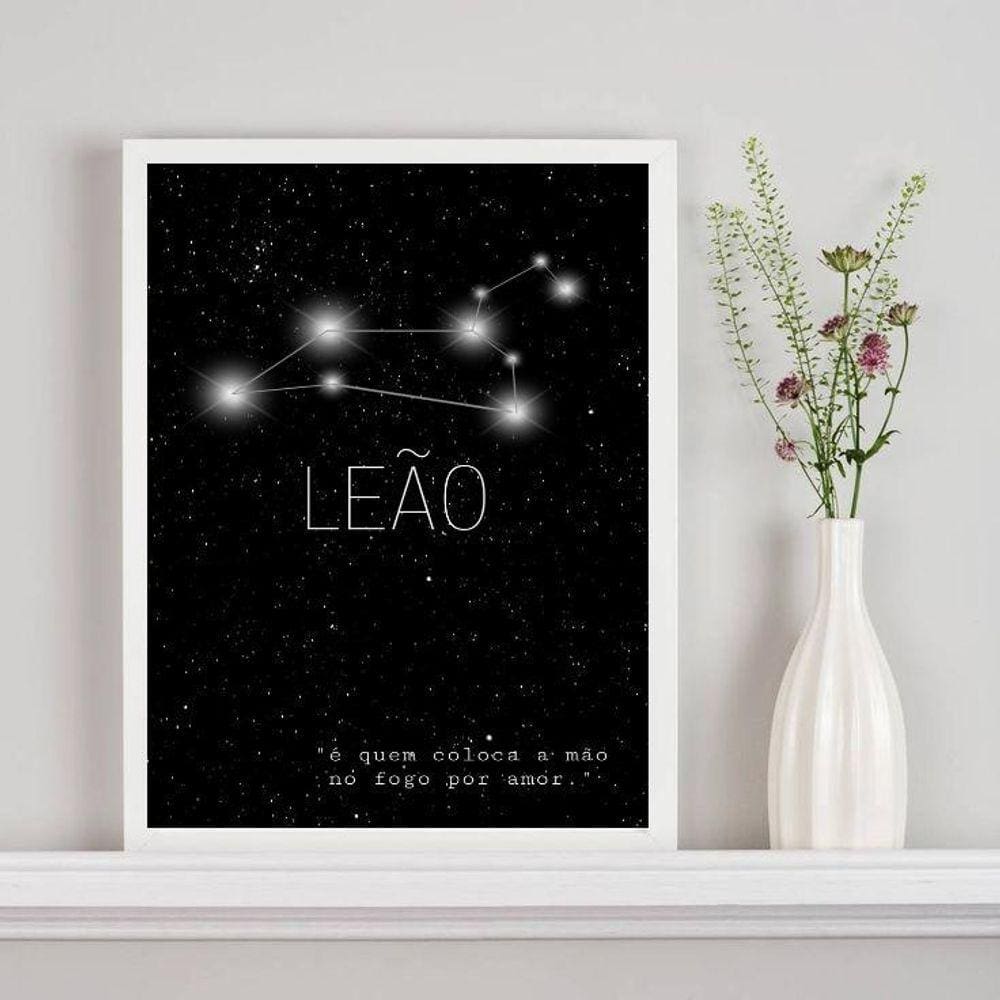 Quadro Constelação Signo Leão 33x24cm - Vidro e Moldura
