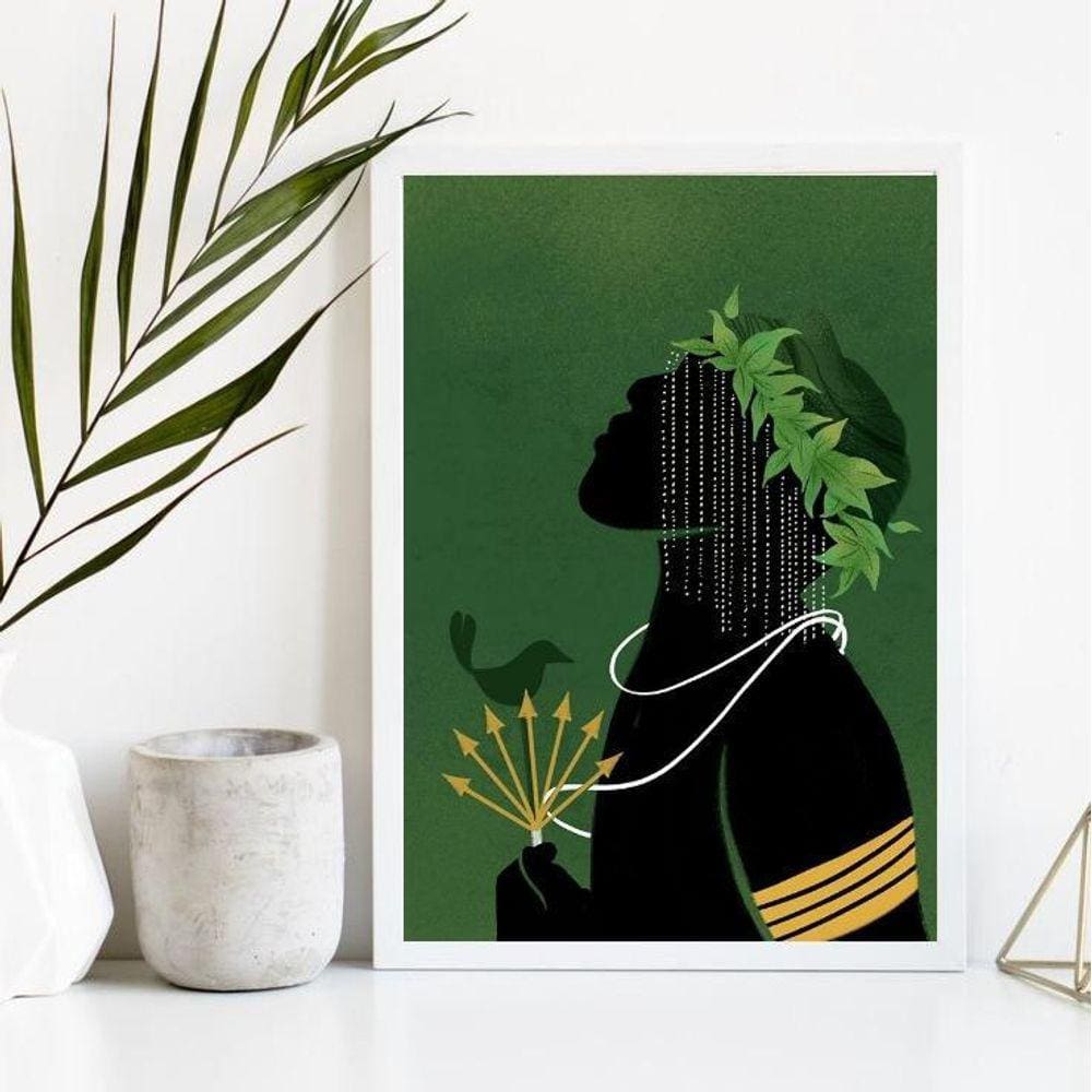 Quadro Oxóssi Orixá 45x34cm - Vidro e Moldura Branca